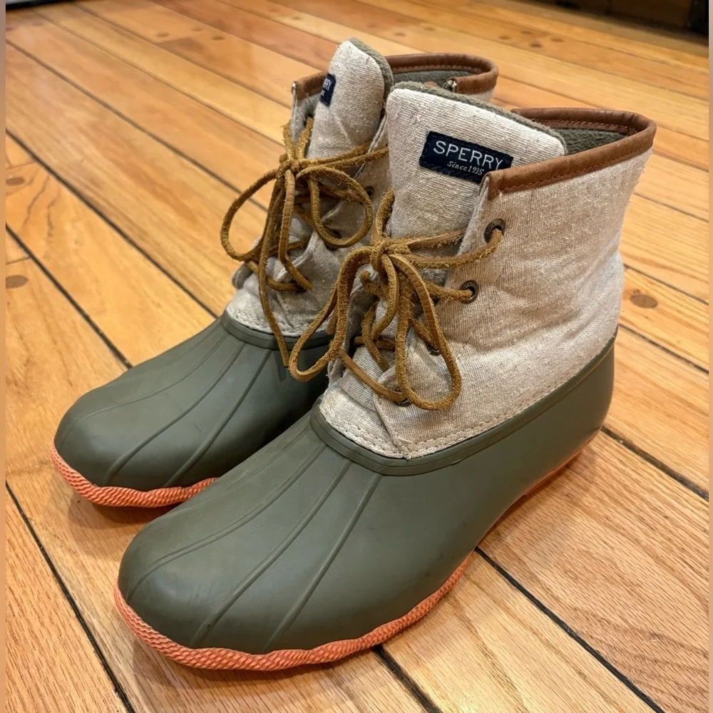 Sperry Womens Top-Sider Saltwater Rain Duck Boots Canvas Green Size 11